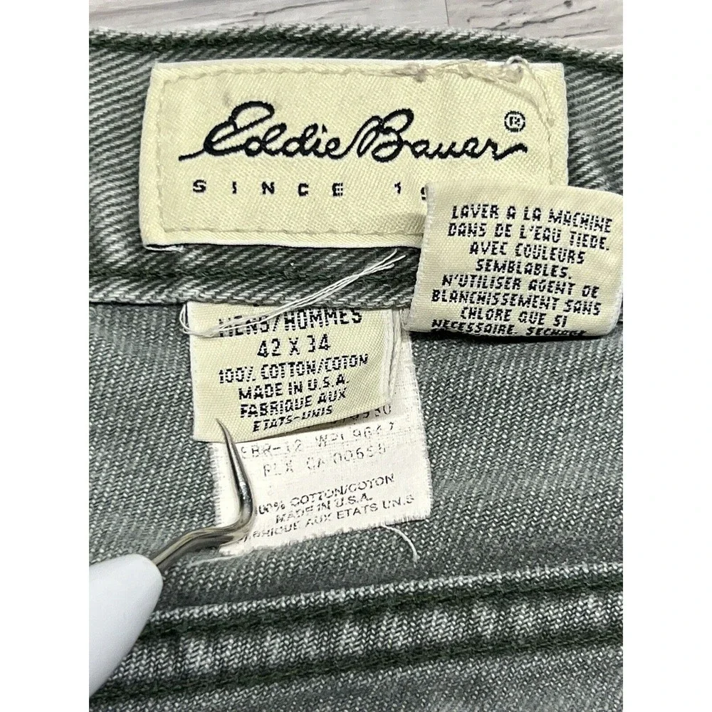 VINTAGE EDDIE‎ BAUER JEANS Mens 42x34 Relaxed Outdoor Gray Denim Workwear USA